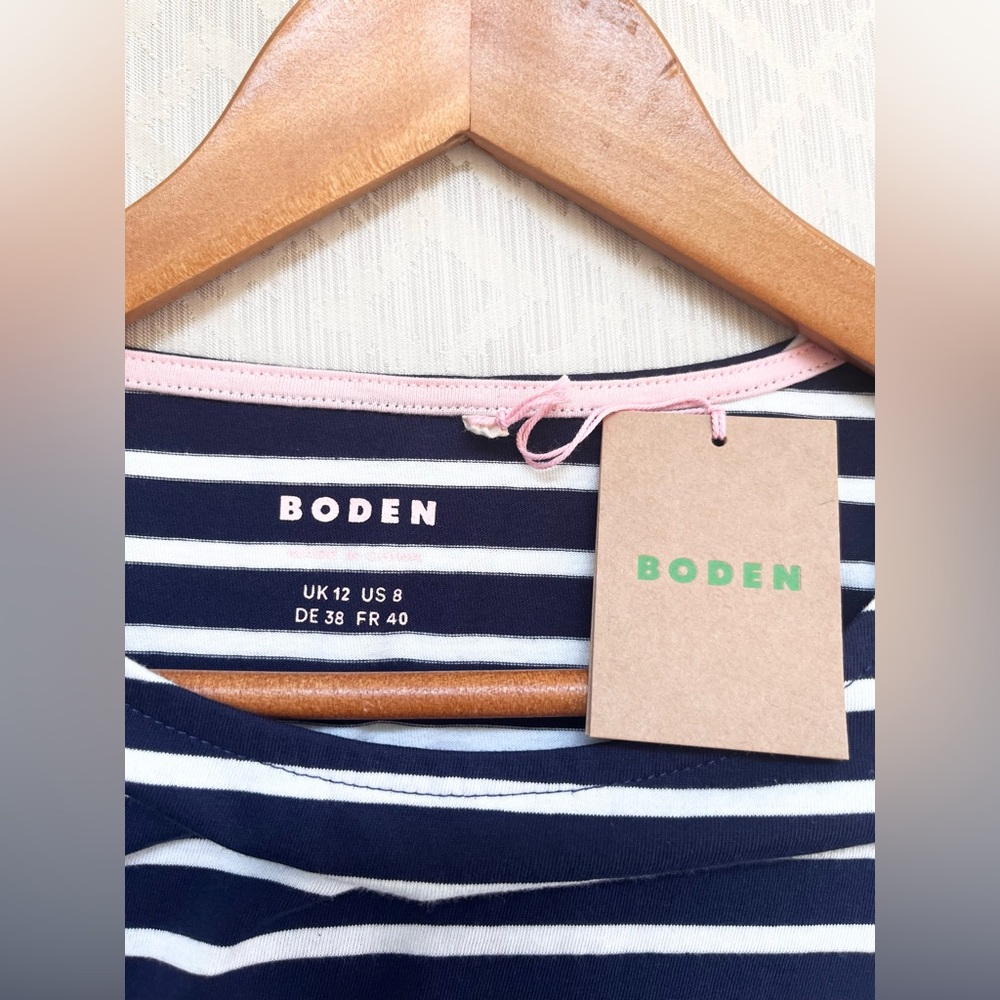 New Boden Ella Long Sleeve Breton Navy Multi Cuff Cotton Size 8 - Picture 3 of 5